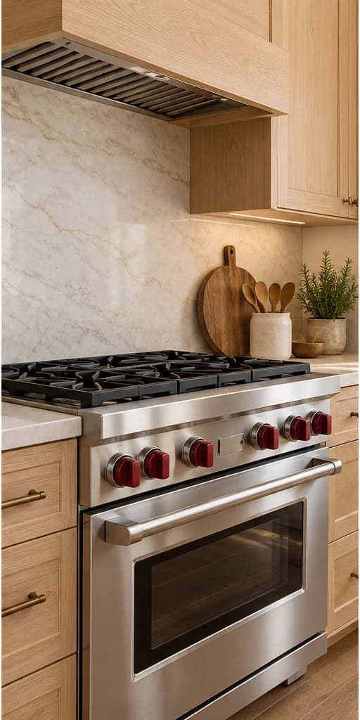 Illustrative gas range with red controls